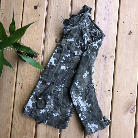 Camo Jacket Coat Army Green Floral Camouflage - Picture 2 of 6